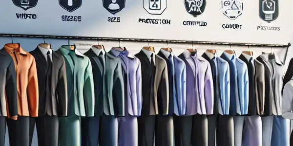 A modern showroom displaying safety apparel for the adult video industry, featuring mannequins, consultation area, and eco-friendly materials.