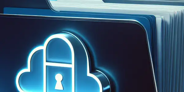 A modern computer desktop featuring a secure folder labeled "Secure Adult Content" with digital lock and media file silhouettes.