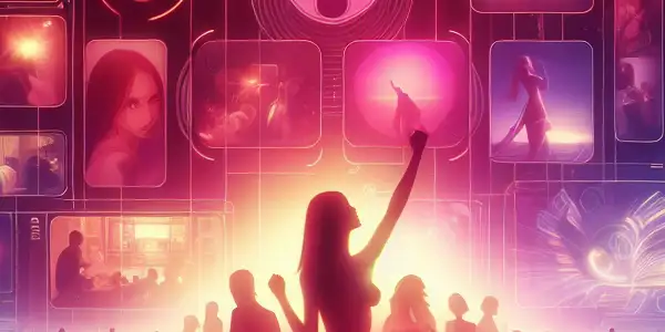 A modern digital streaming platform interface showcasing diverse adult films in a warm, inviting atmosphere.